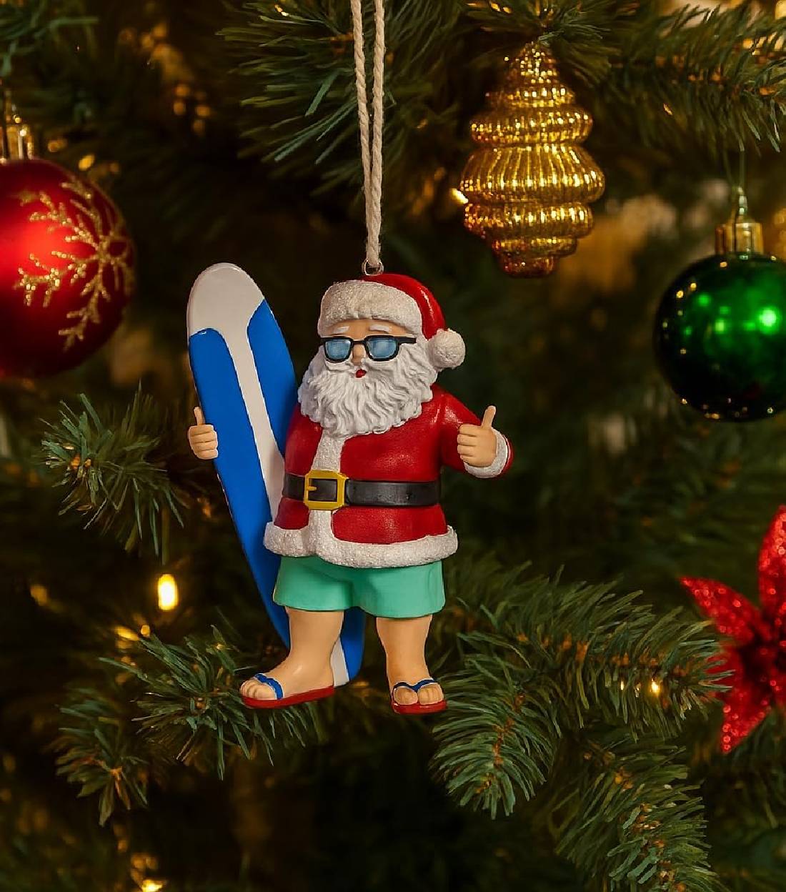 Addobbo Albero Di Natale Babbo Natale Surfista 9cm