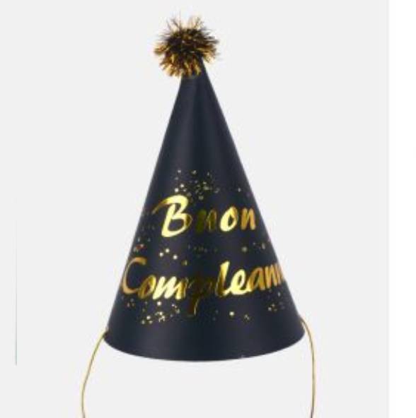Cappello A Cono Buon Compleanno Nero E