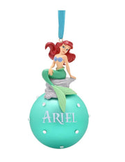 Pallina Albero Di Natale In Vetro Azzurra Con Perline Ariel 19,5cm Disney