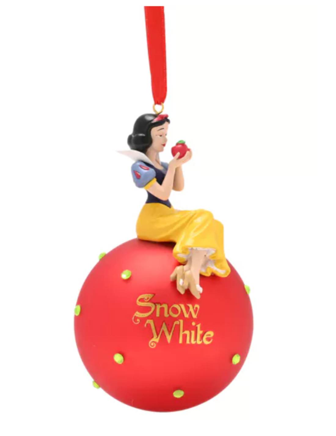 Pallina Albero Di Natale In Vetro Rossa Con Perline Biancaneve 19,5cm Disney