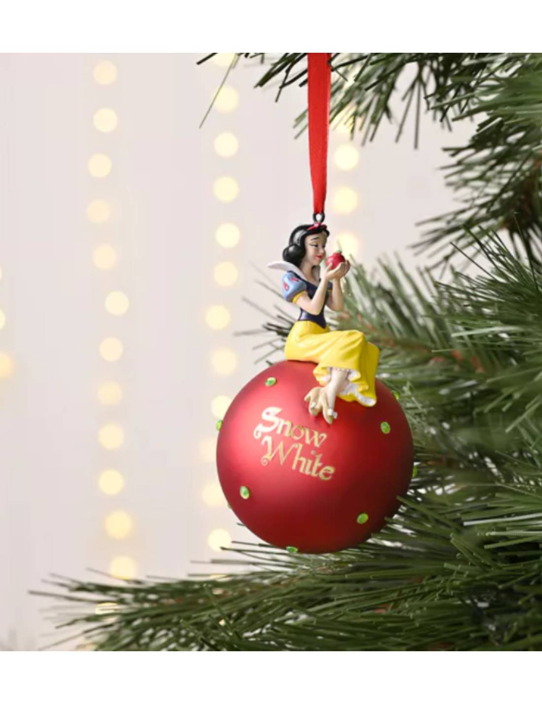 Pallina Albero Di Natale In Vetro Rossa Con Perline Biancaneve 19,5cm Disney
