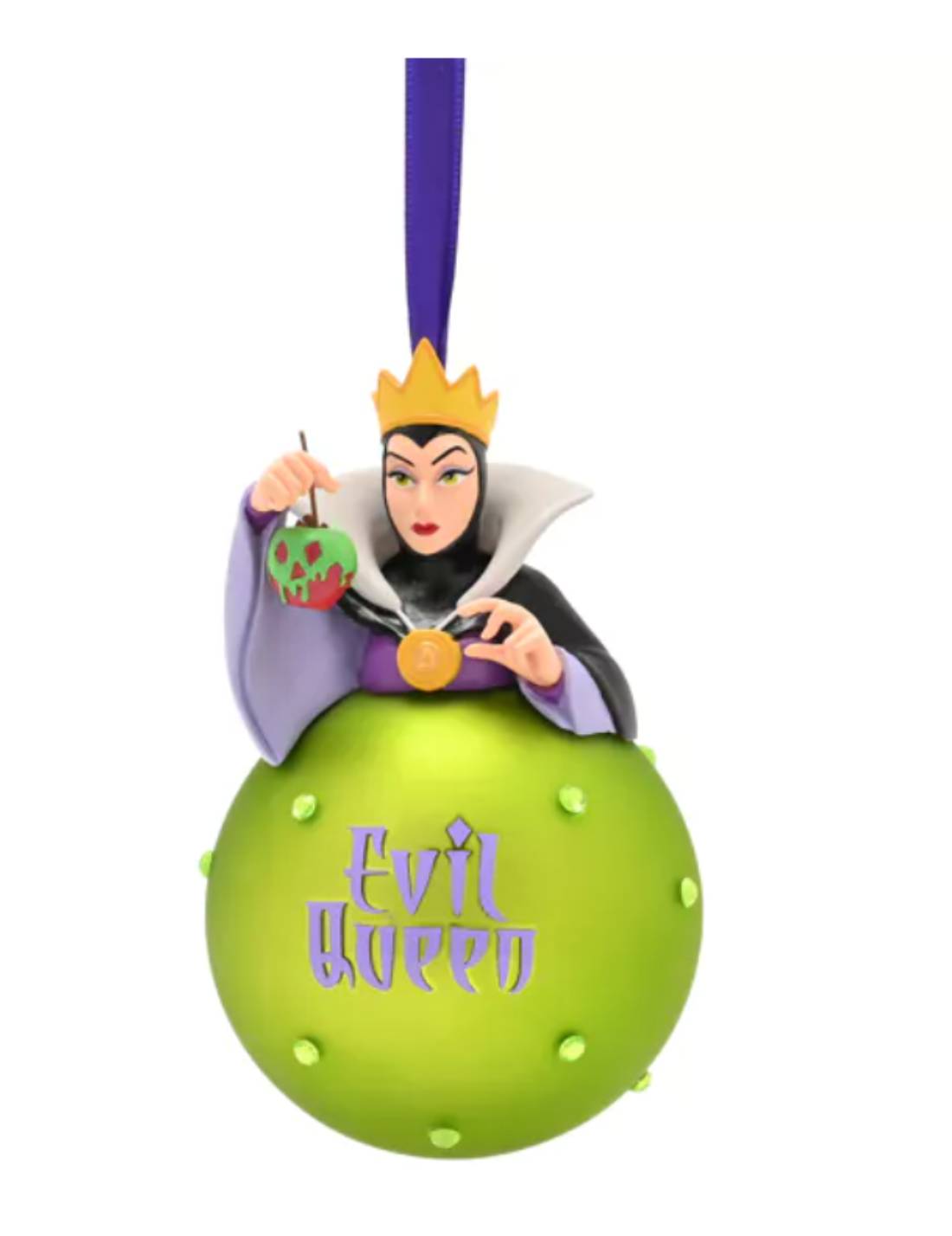 Pallina Albero Di Natale In Vetro Verde Con Perline Regina Cattiva Biancaneve 19,5cm Disney