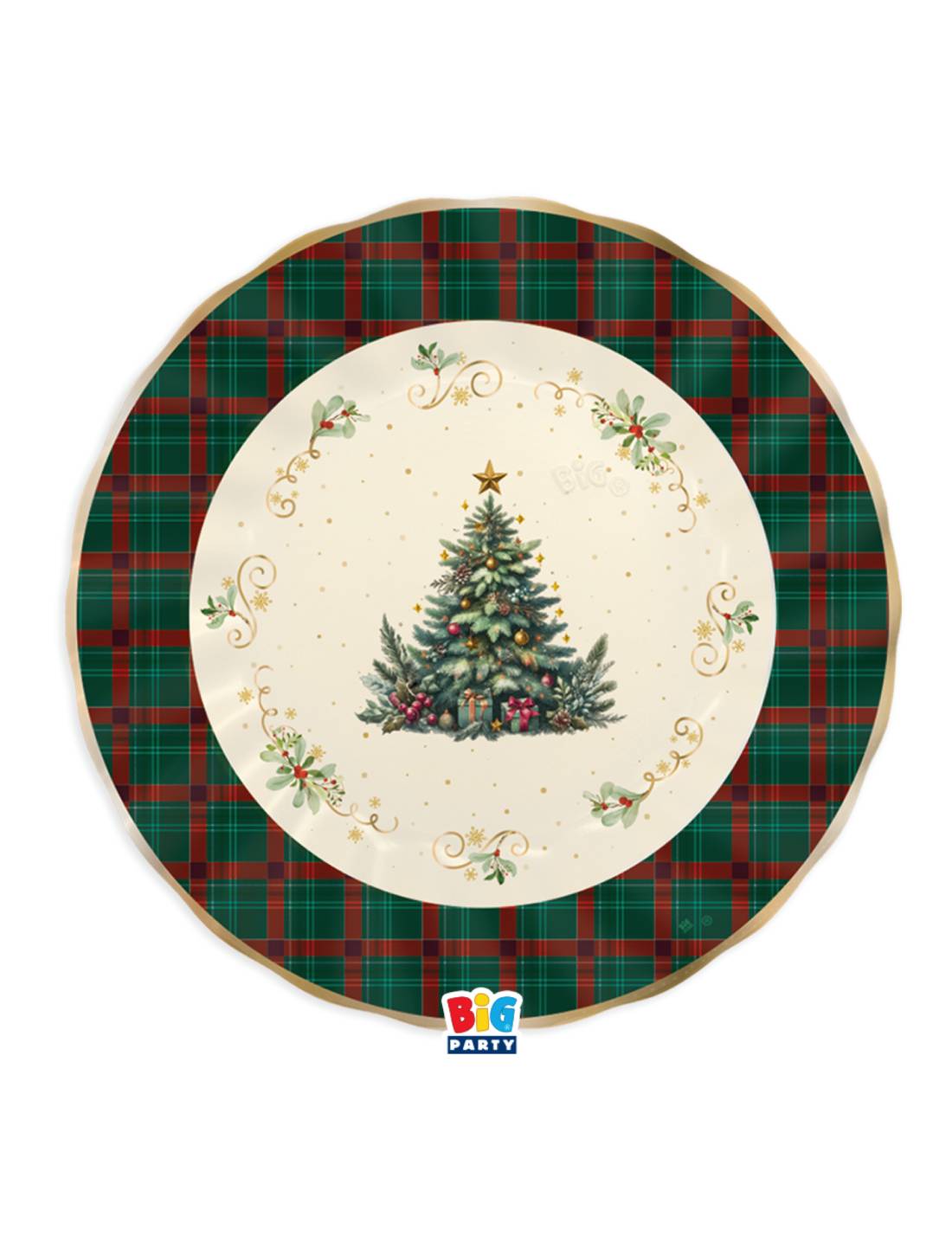 Piatto Piano di Carta Tartan Christmas 25cm 6pz