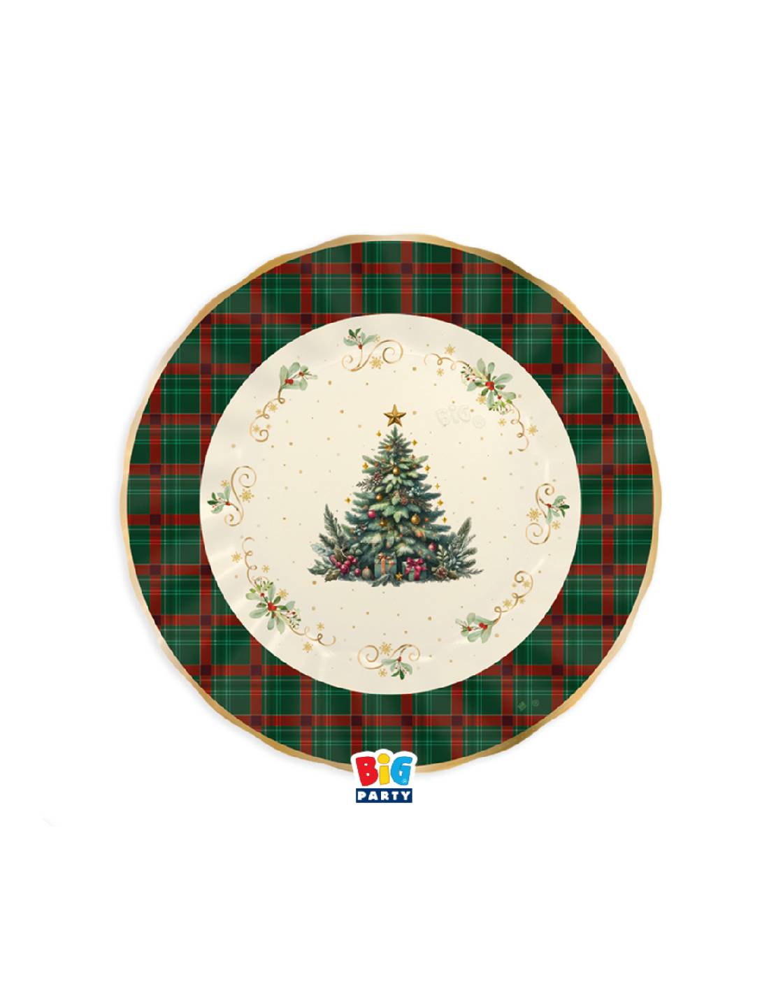 Piatto Piano di Carta Tartan Christmas 20cm 6pz
