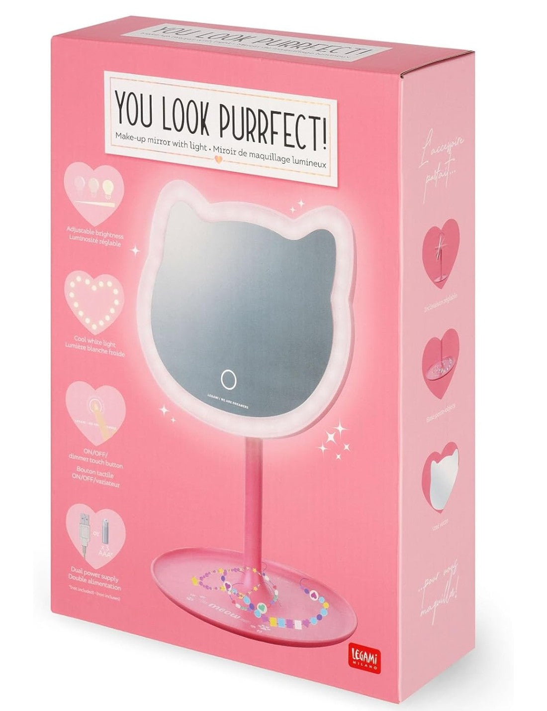 Specchio Make Up Gatto Con Luce Led Legami