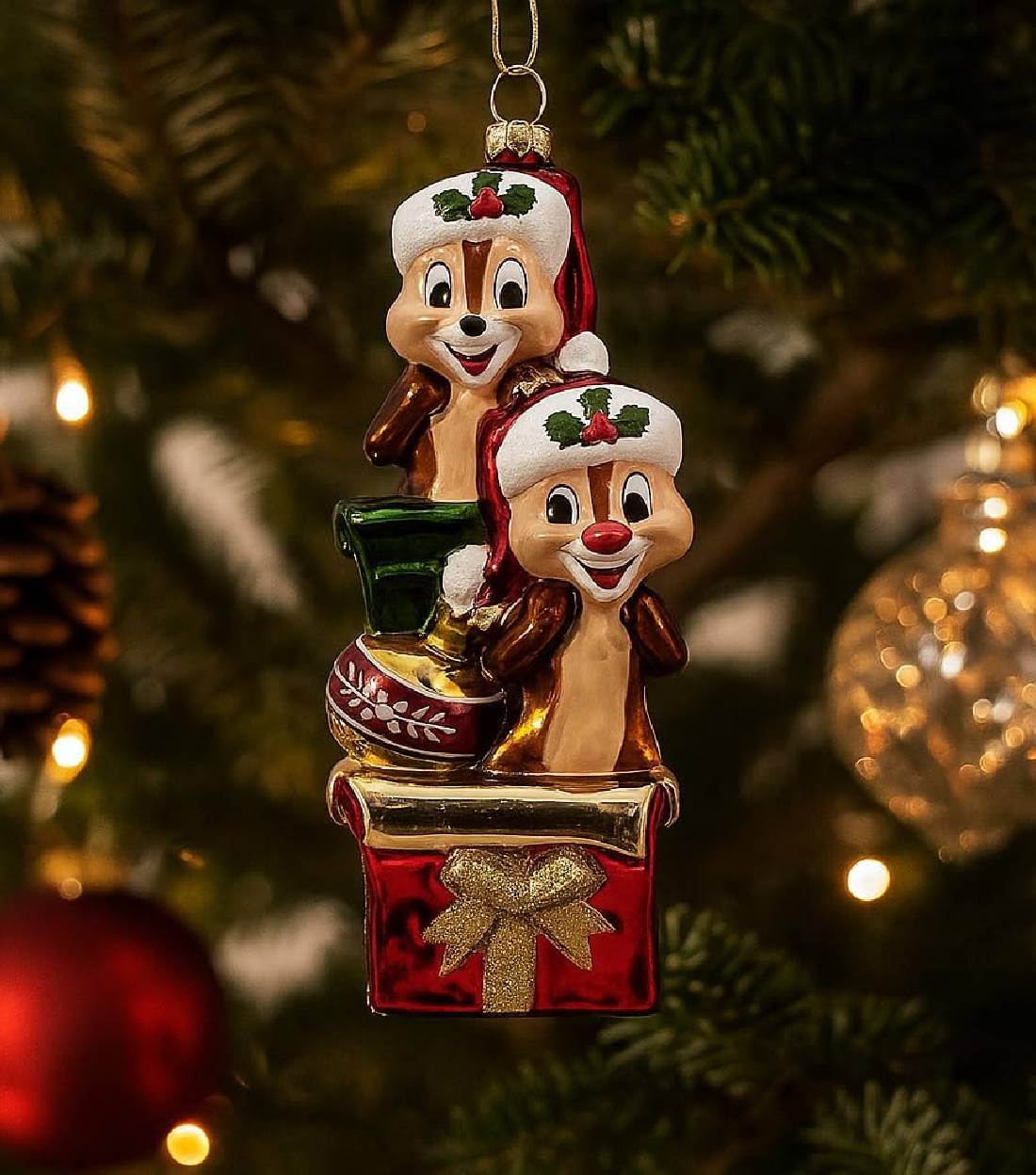 Addobbo Albero Di Natale In Vetro Disney Cip e Ciop 18cm