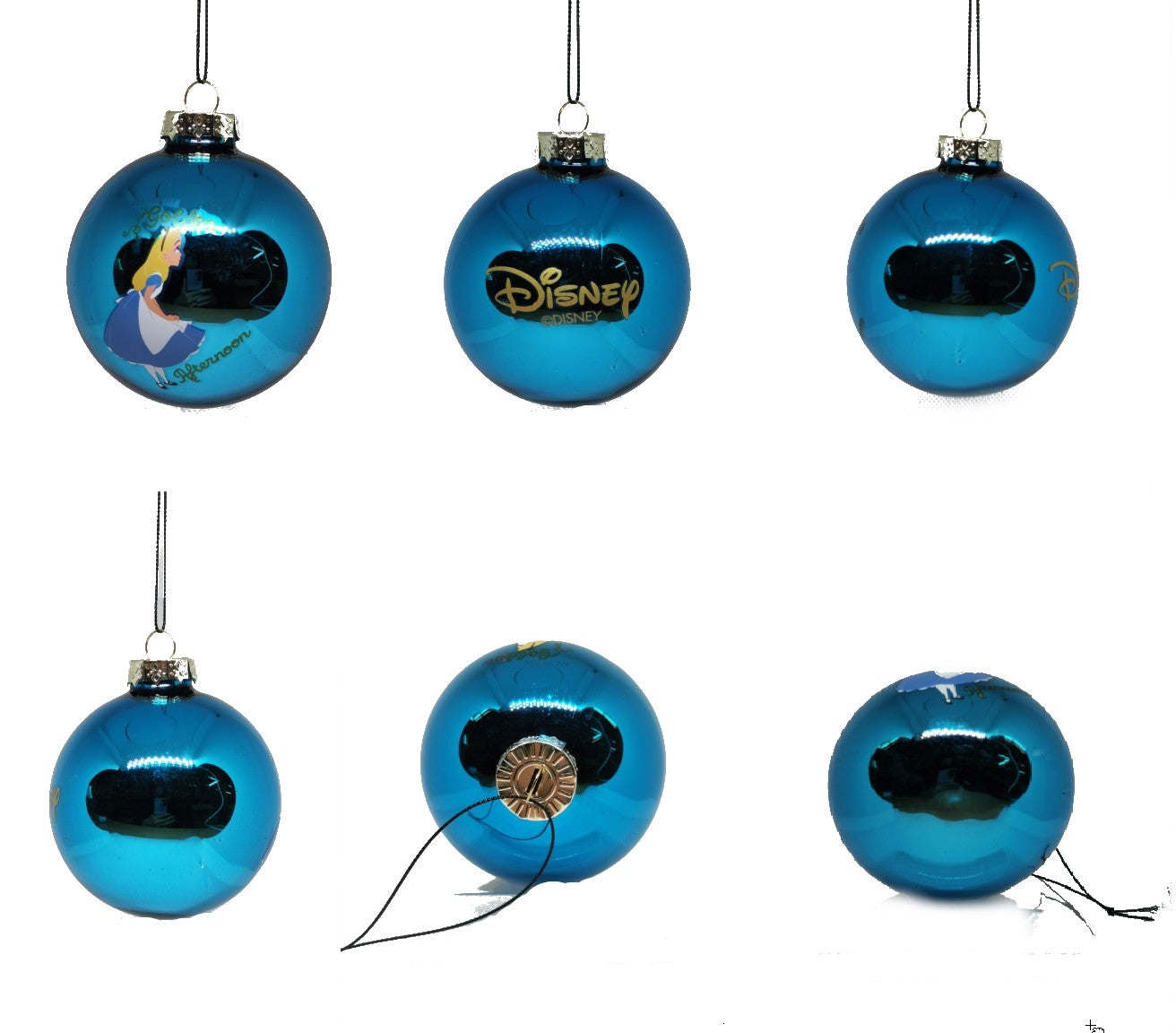 Pallina Albero Di Natale In Vetro Blu Con Alice Nel Paese Delle Meraviglie 8cm Disney
