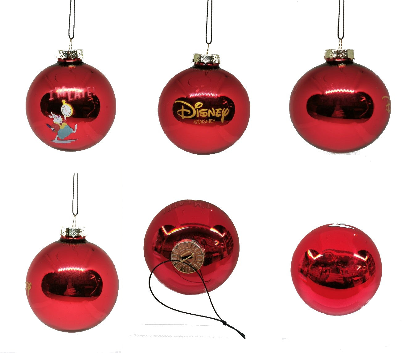 Palline Albero Di Natale In Vetro Rossa Con Bianconiglio Di Alice Nel Paese Delle Meraviglie 8cm Disney