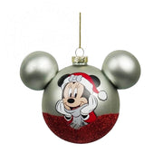 Pallina Albero Di Natale In Vetro Minnie Argentata E Rossa Con Orecchie Di Mickey Mouse 10cm Disney