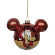 Pallina Albero Di Natale In Vetro Di Pluto Oro E Rossa Con Orecchie Di Mickey Mouse Ø10cm Disney