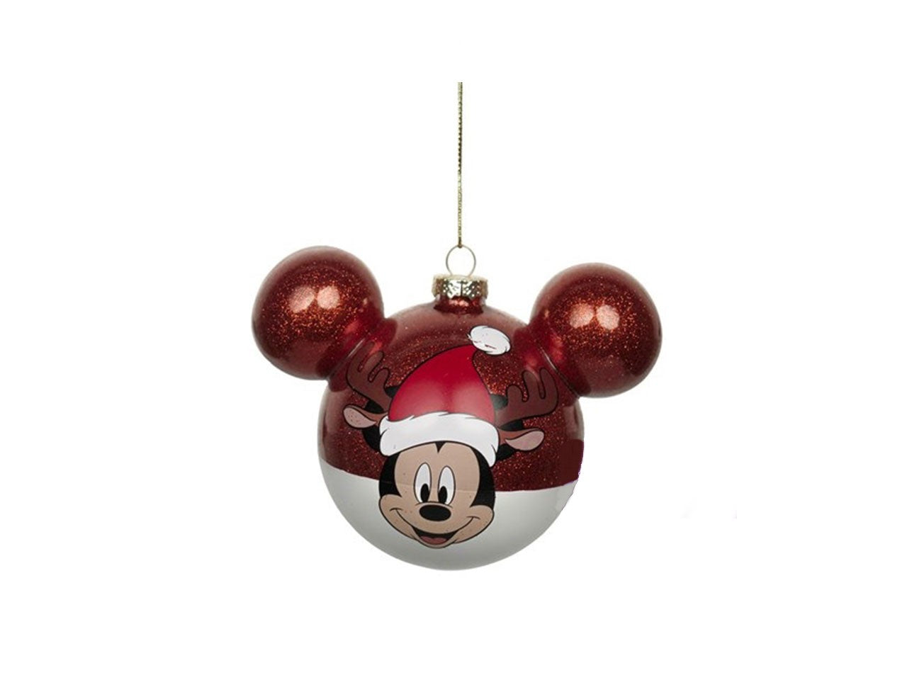 Pallina Di Natale In Vetro Topolino Mickey Mouse Oro E Rossa Con Orechie 10 Disney