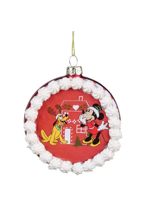 Pallina Albero Di Natale In Vetro Disney Medaglione Topolino E Pluto 10cm