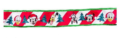 Nastro Di Natale Topolino Mickey Mouse Pluto E Paperino Bordo Verde 10m Disney