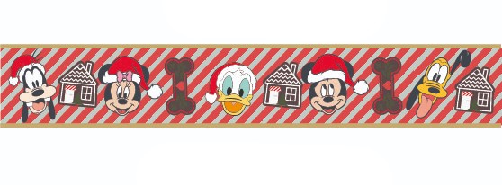 Nastro Di Natale Topolino Mickey Mouse Pluto E Paperino Bordo Oro 10m Disney