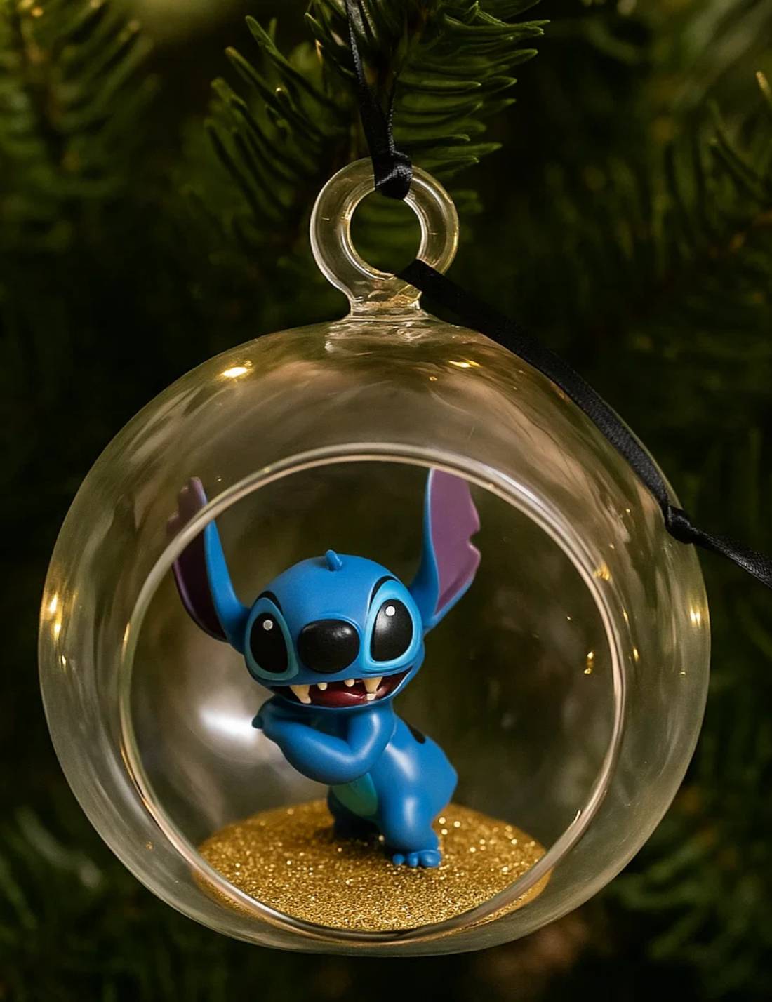 Pallina Albero DI Natale In Vetro Forata Disney Stitch 11cm