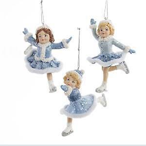 Addobbo Albero Natale Bambina Con Pattini Vestito Blu