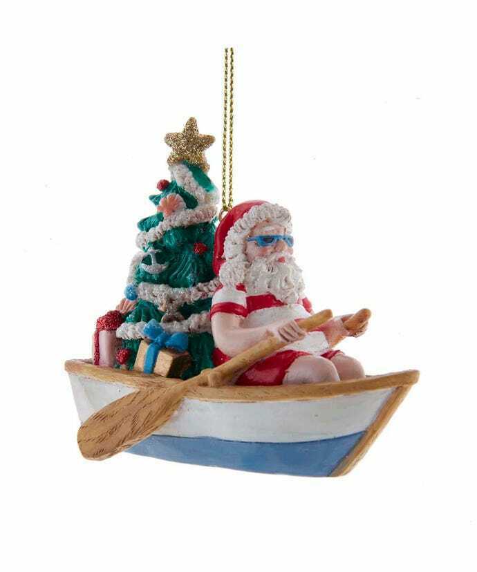 Addobbo Albero Natale Babbo Natale In Barca Con Albero 7CM