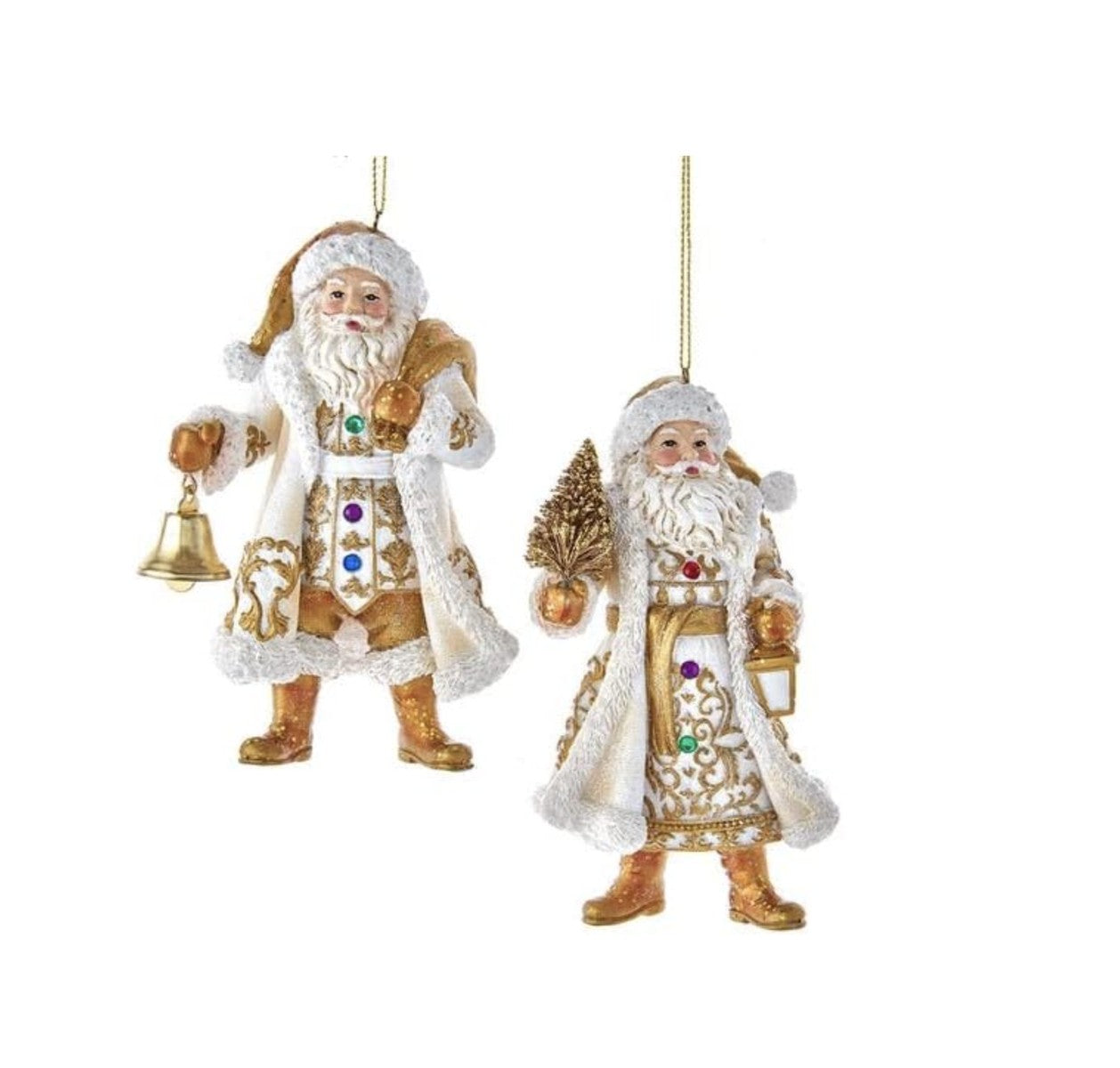Addobbo Albero Di Natale Babbo Natale Bianco E Oro Con Gioielli Assortiti