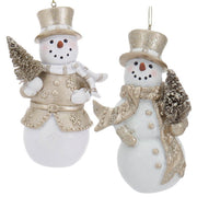 Addobbo Albero Di Natale Pupazzo Di Neve Bianco E Oro Con Albero Prodotto Assortito