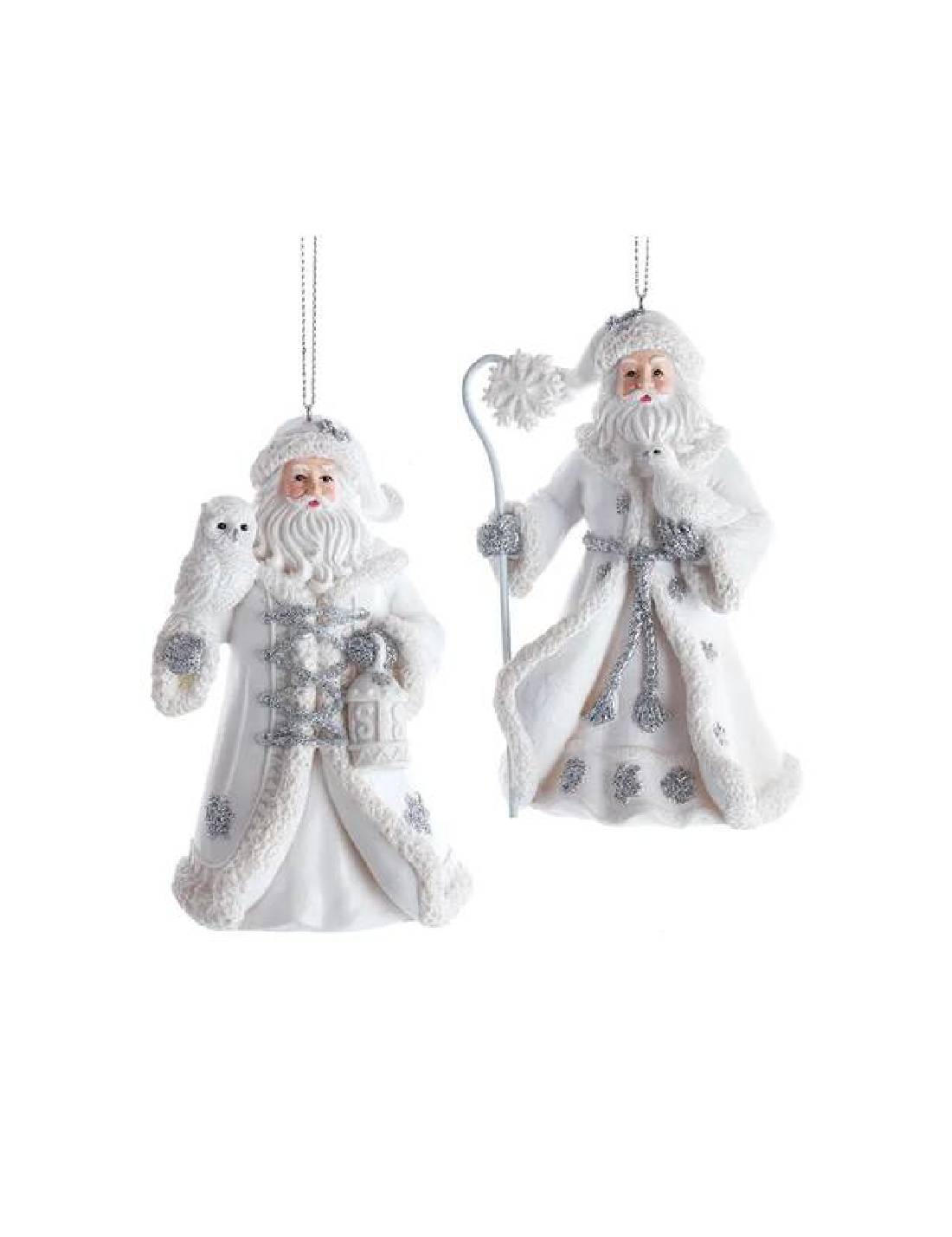 Addobbo Albero Di Natale Babbo Natale Bianco E Argento 12cm Prodotto Assortito
