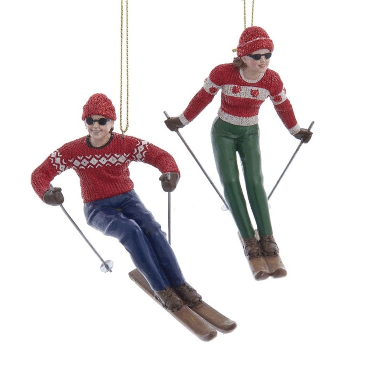 Addobbo Albero Di Natale Sciatori Uomo E Donna In Resina Assortiti