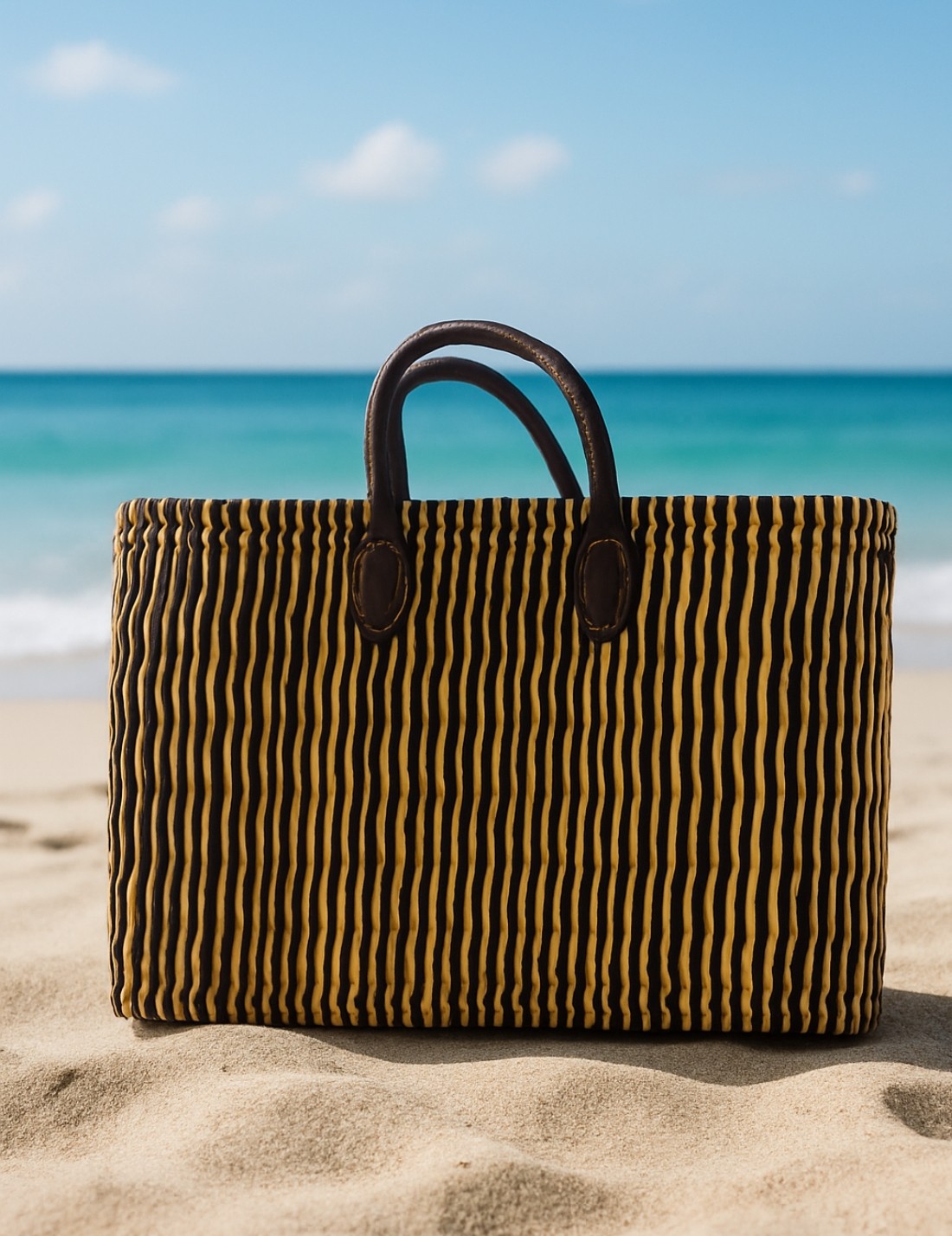 Borsa In Rattan Artigianale Intrecciata A Mano Blu 43cm