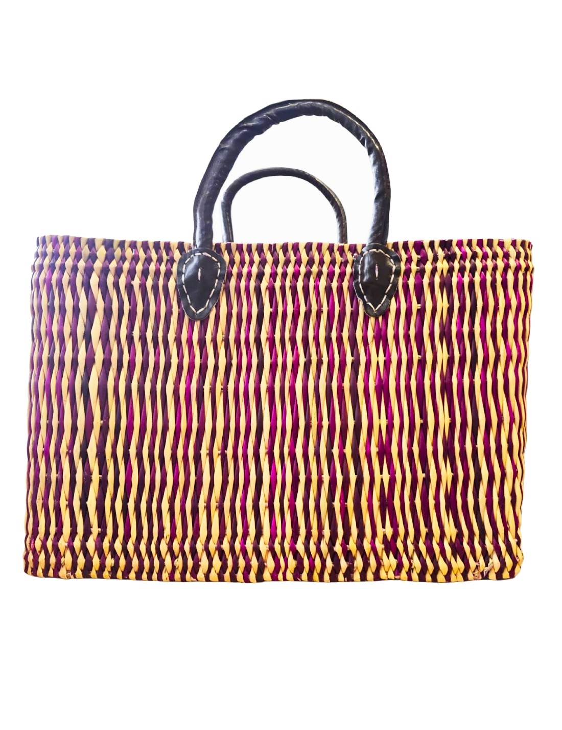 Borsa In Rattan Artigianale Intrecciata A Mano Fucsia 43cm