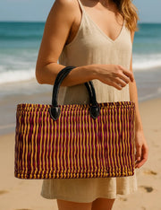 Borsa In Rattan Artigianale Intrecciata A Mano Fucsia 43cm