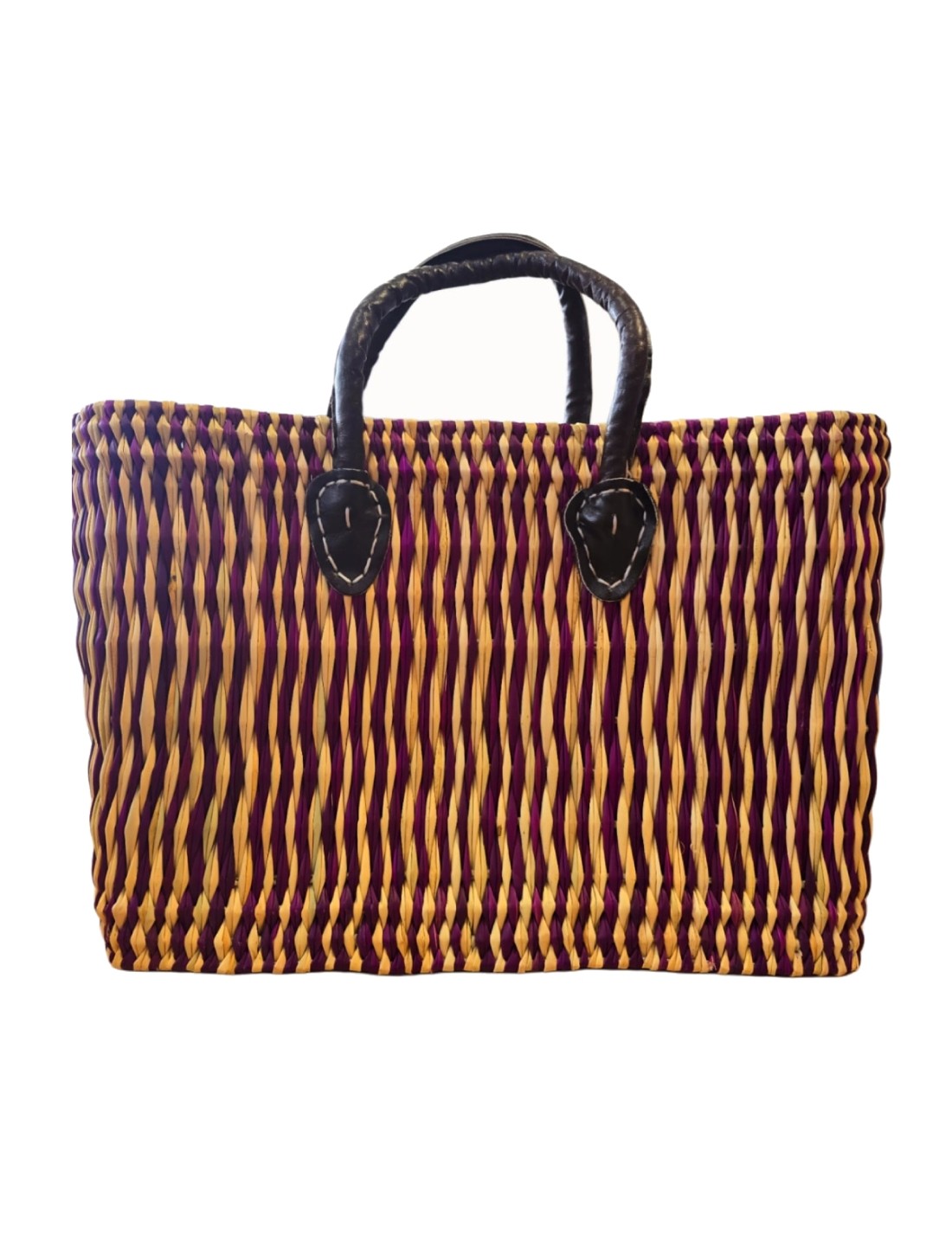 Borsa In Rattan Artigianale Intrecciata A Mano Fucsia 38cm