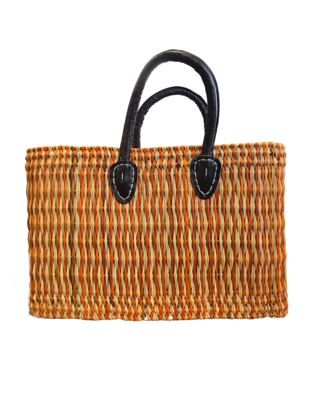 Borsa In Rattan Artigianale Intrecciata A Mano Arancione 38cm