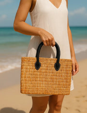 Borsa In Rattan Artigianale Intrecciata A Mano Arancione 38cm