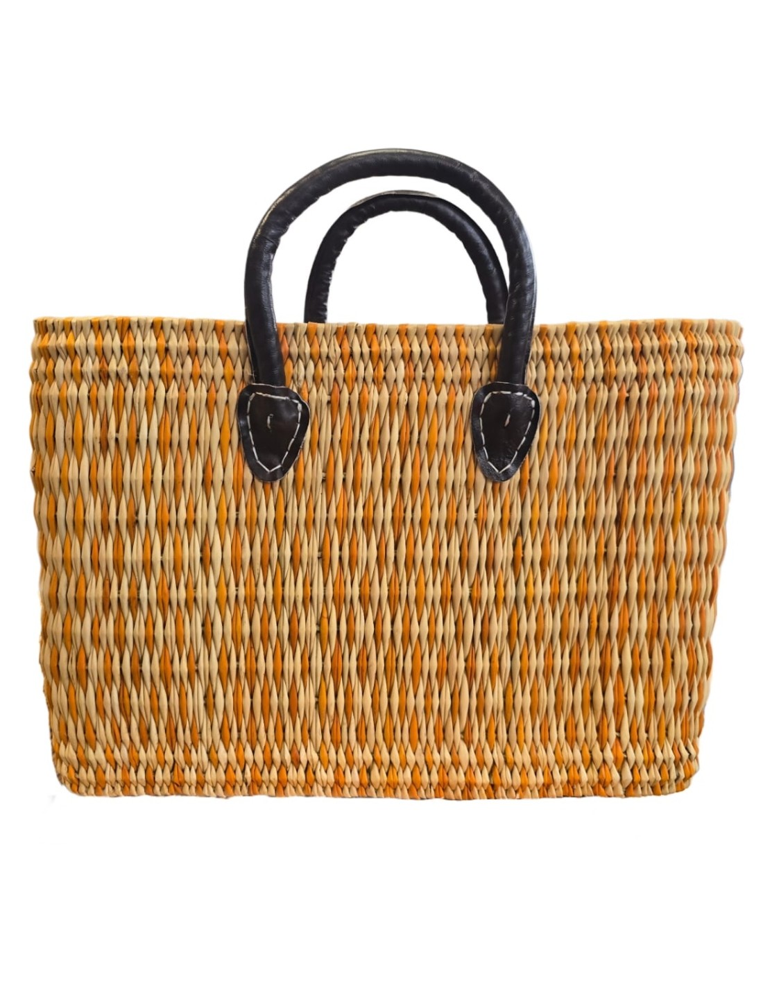 Borsa In Rattan Artigianale Intrecciata A Mano Arancione 43cm