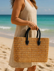Borsa In Rattan Artigianale Intrecciata A Mano Arancione 43cm