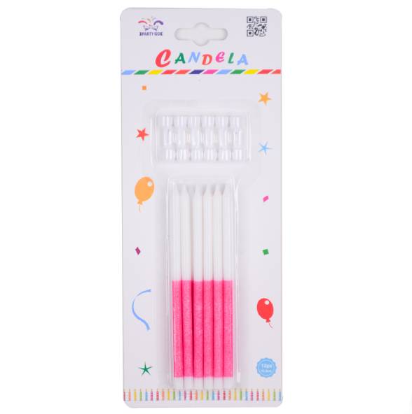 Candela Glitter Rosa 12.5Cm 12Pc