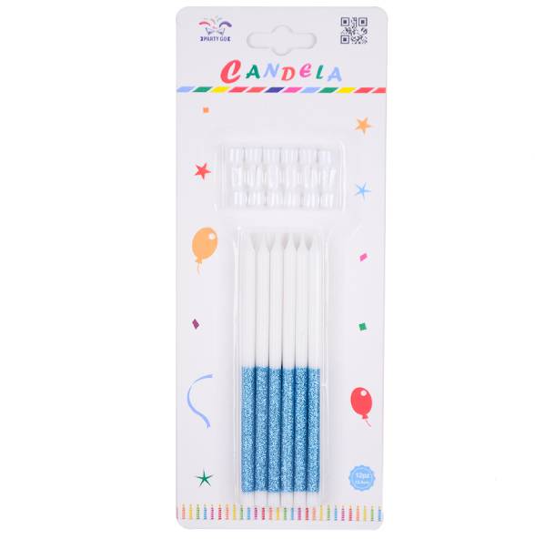 Candela Glitter Blu 12.5Cm 12Pc