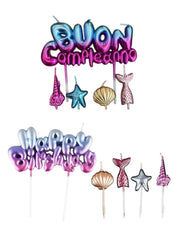 Candelina Di Compleanno In Cera Scritta Buon Compleanno Sirena 5pz
