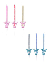 Candelina Di Compleanno In Cera Con Corona Glitter 15cm 3pz