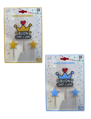 Candelina Di Compleanno In Cera Corona e Stelle 12cm