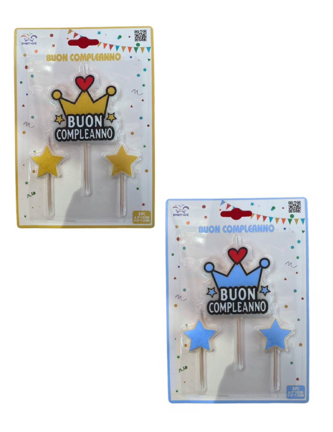 Candelina Di Compleanno In Cera Corona e Stelle 12cm