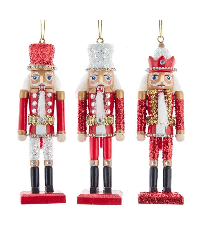 Addobbo Albero Di Natale Soldatino Schiaccianoci Bianco E Rosso Glitterato