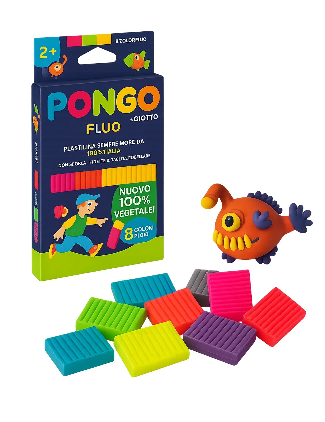 Pasta Modellabile Vegetale Fluo Giotto Pongo 8pz