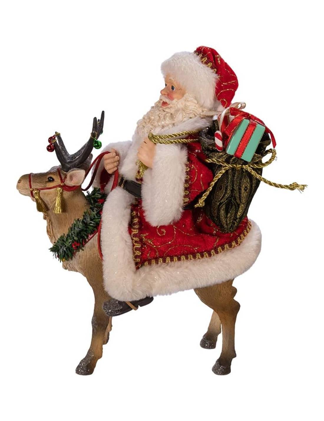 Addobbo Di Natale Babbo Natale Su Renna 29cm