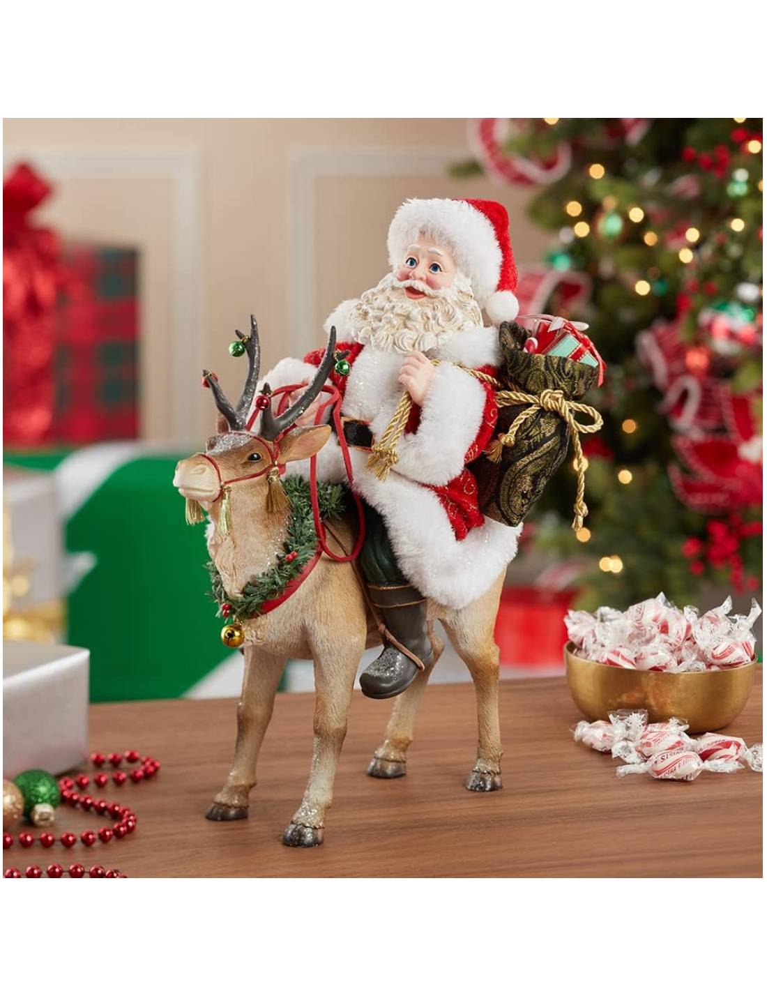 Addobbo Di Natale Babbo Natale Su Renna 29cm
