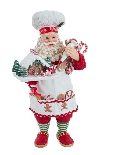 Addobbo Di Natale Statuina Babbo Natale Chef Con Casetta Di Marzapane 25cm