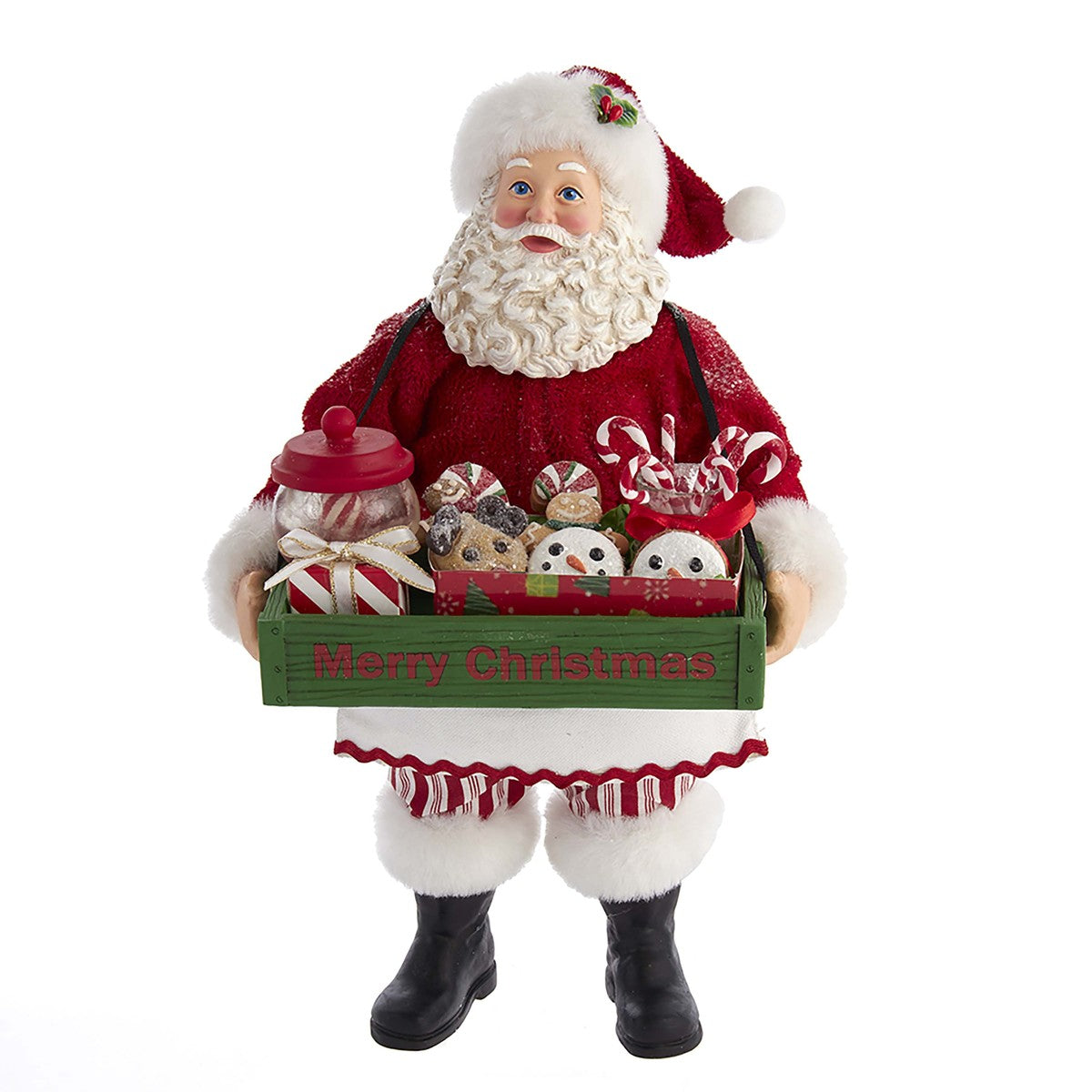 Addobbo Di Natale Statuina Di Babbo Natale Con Cesto Di Dolci "Buon Natale" 25cm