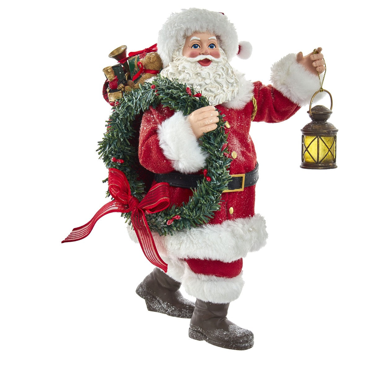 Addobbo Natale Statuina Di Babbo Natale Con Corona E Lanterna 25cm