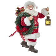 Addobbo Natale Statuina Di Babbo Natale Con Corona E Lanterna 25cm