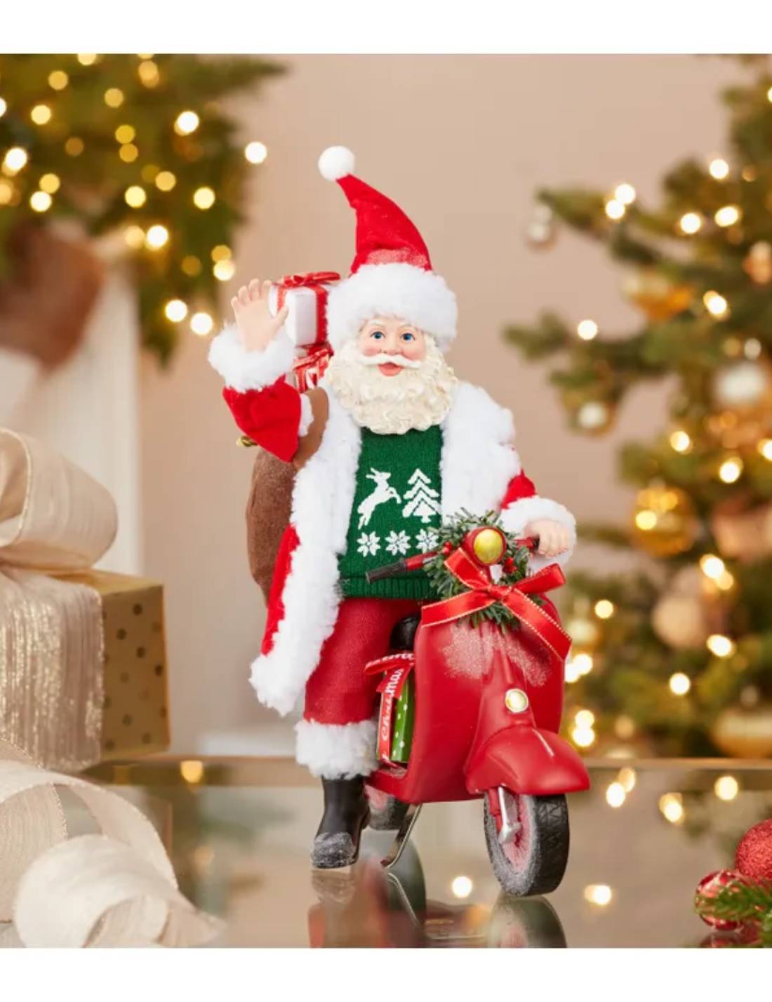 Addobbo Di Natale Babbo Natale Su Scooter 25,4cm