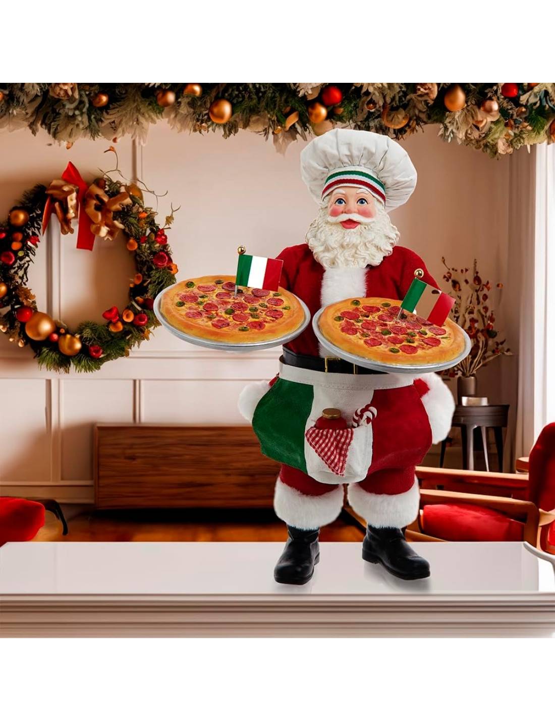 Addobbo Di Natale Babbo Natale Con Pizze 28cm