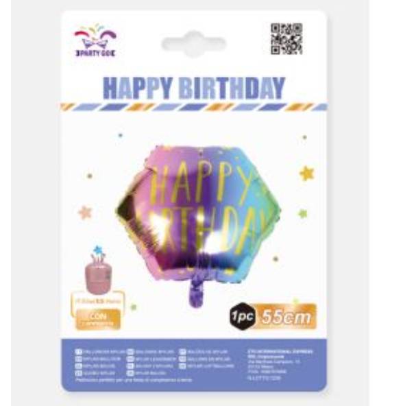 Palloncino Mylar Happy Birthday Esagonale 55cm